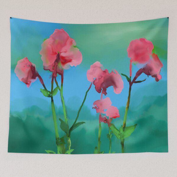 Item preview, Pink Sweet Pea Flowers Painterly Garden Illustration designed and sold by BuckaBaby.