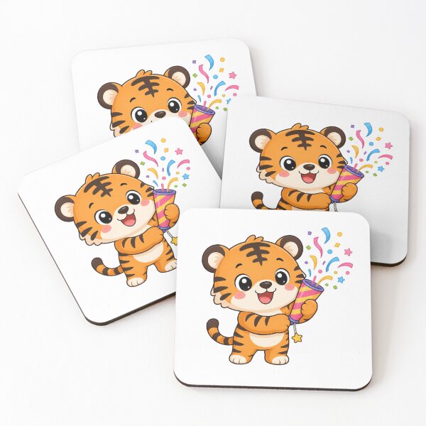 Item preview, Cute Tiger Holding Party Popper Kawaii Cartoon Celebration Design designed and sold by Seculinator.