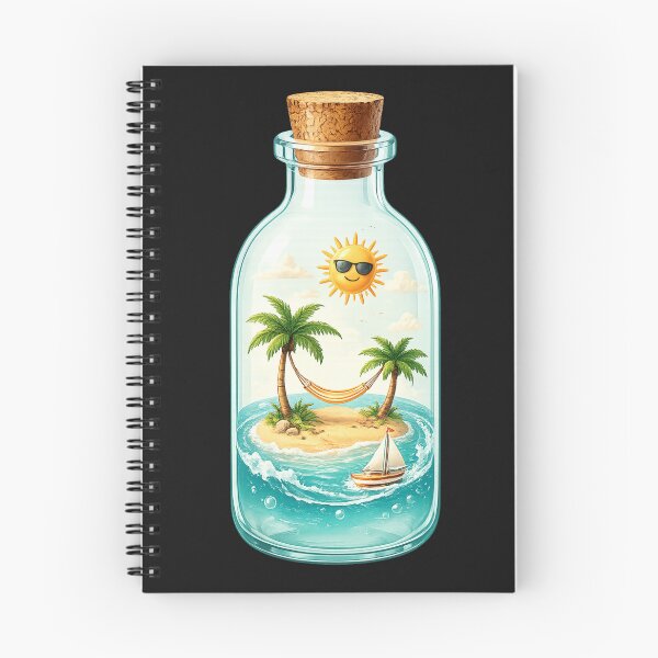 Artikelvorschau, Sonnenschein in der Flasche | Tropischer Strand in der Flasche – Minimalistischer Sommerparadies-Aufkleber entworfen und verkauft von Emoji Emblems.