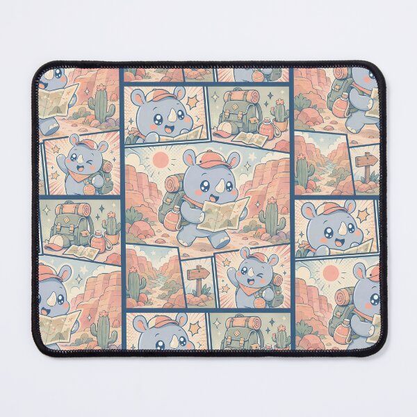Item preview, Kawaii Rhino Canyon Backpacker Comic Panel designed and sold by Gift Phrase Studio.
