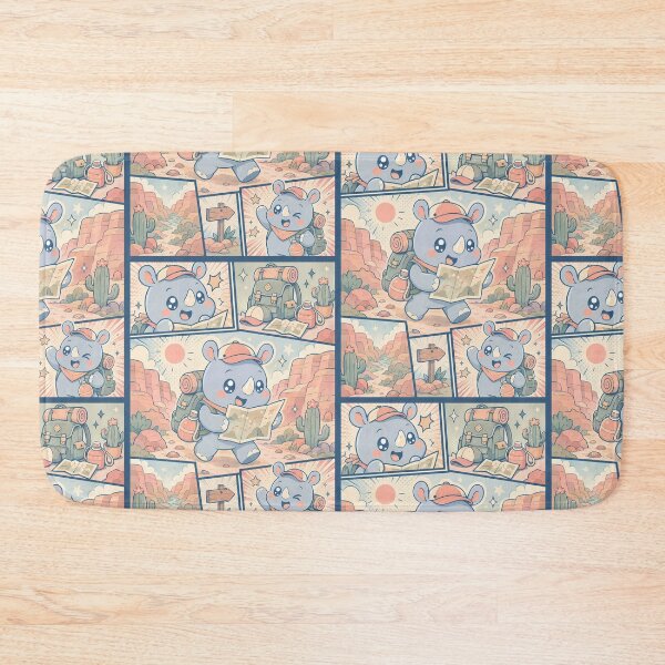 Item preview, Kawaii Rhino Canyon Backpacker Comic Panel designed and sold by Gift Phrase Studio.