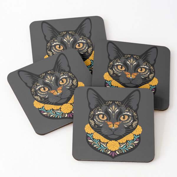 Item preview, Día de los Muertos Monarch Butterfly Black Cat designed and sold by MythicCotton.