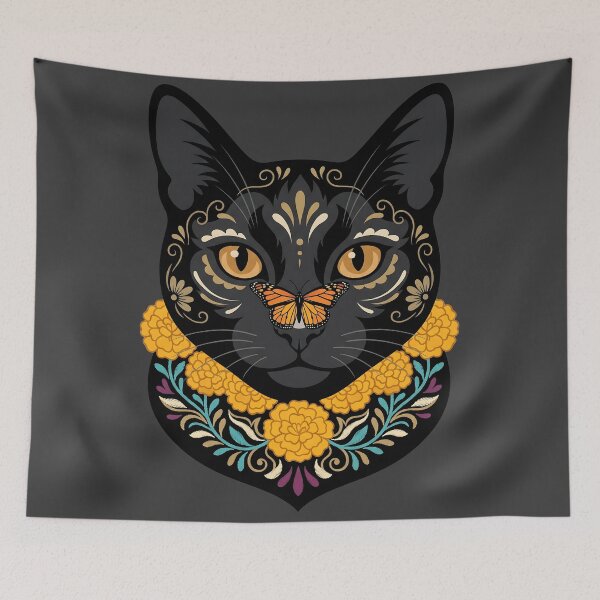 Item preview, Día de los Muertos Monarch Butterfly Black Cat designed and sold by MythicCotton.
