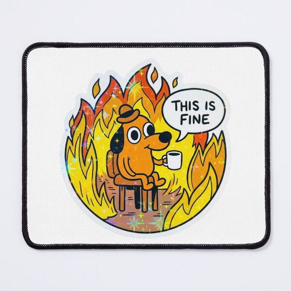 Item preview, This Is Fine Funny Dog Meme Retro Holographic Burning House designed and sold by raedattia.