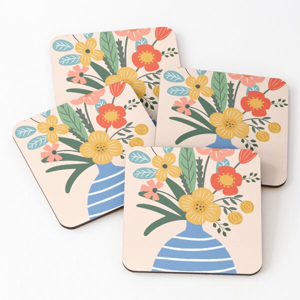 Item preview, Abstract Colorful Flowers in Blue Striped Vase Boho designed and sold by FaizArtShop.