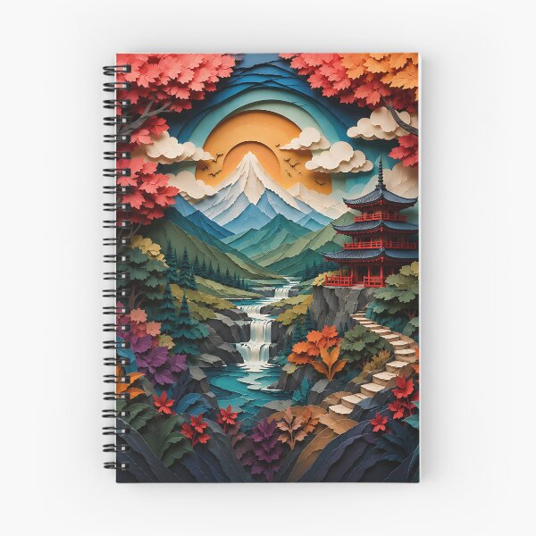 Item preview, Japanese Paper Cut Art Autumn Pagoda Mountain Landscape designed and sold by Aureva Arts Shop.