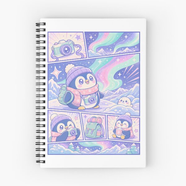Item preview, Kawaii Aurora Penguin Explorer Comic Panel designed and sold by Gift Phrase Studio.