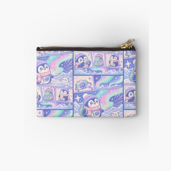 Item preview, Kawaii Aurora Penguin Explorer Comic Panel designed and sold by Gift Phrase Studio.
