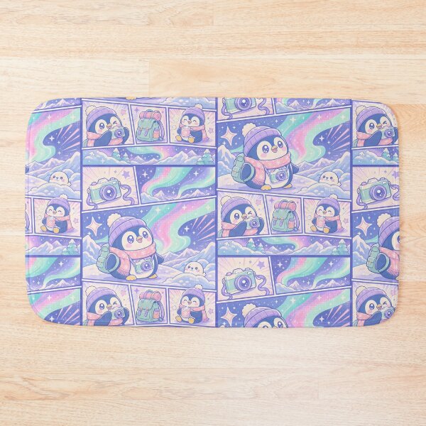 Item preview, Kawaii Aurora Penguin Explorer Comic Panel designed and sold by Gift Phrase Studio.