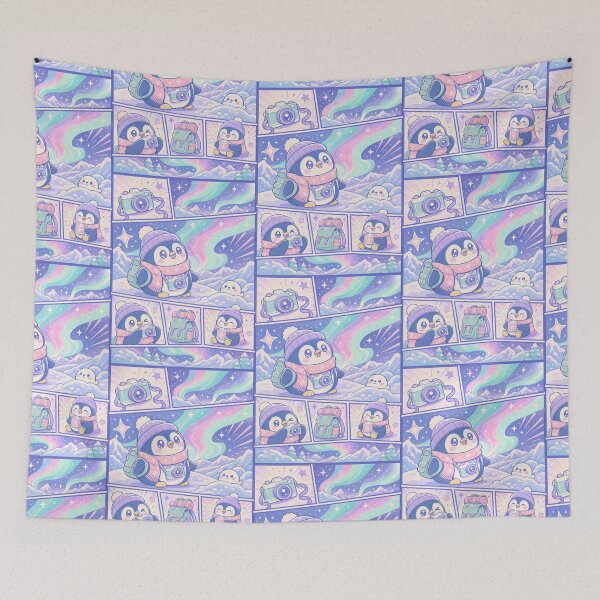 Item preview, Kawaii Aurora Penguin Explorer Comic Panel designed and sold by Magmashup.