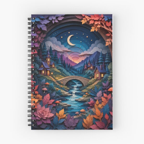 Item preview, Enchanted Forest Village Paper Cut Art — Moonlit Fantasy Landscape designed and sold by Aureva Arts Shop.