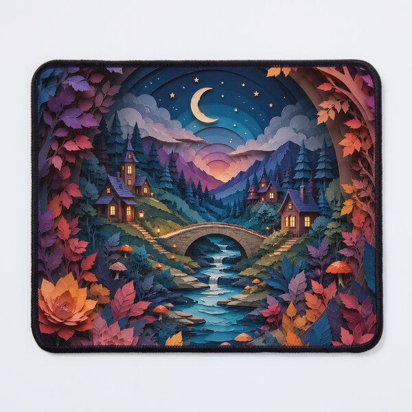 Item preview, Enchanted Forest Village Paper Cut Art — Moonlit Fantasy Landscape designed and sold by Aureva Arts Shop.
