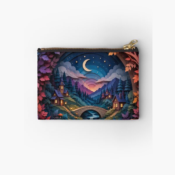 Item preview, Enchanted Forest Village Paper Cut Art — Moonlit Fantasy Landscape designed and sold by Aureva Arts Shop.