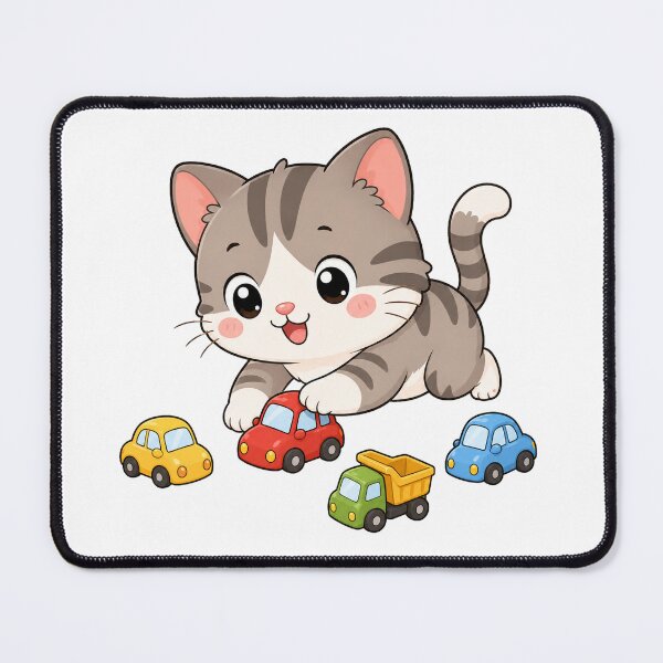 Item preview, Cute Kitten Playing with Toy Cars Kawaii Cartoon Playtime Design designed and sold by Seculinator.