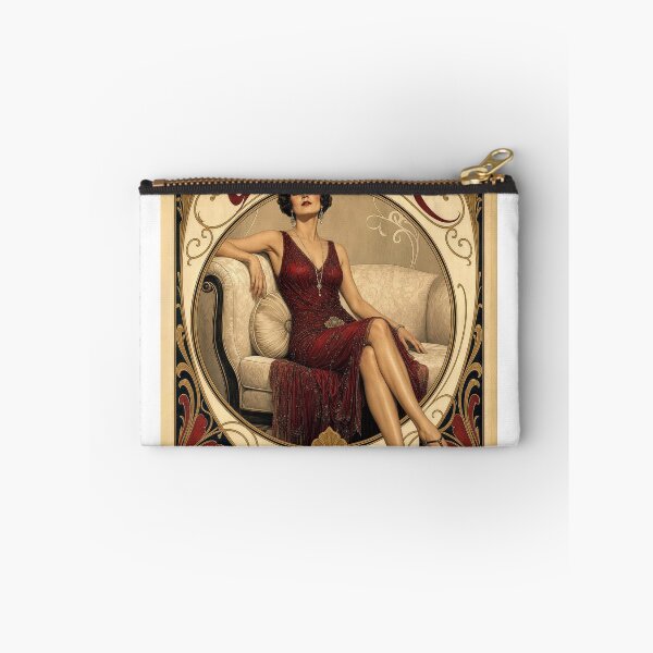 Item preview, Stylish Woman in Red Dress on a Vintage Couch designed and sold by Maria Dryfhout.