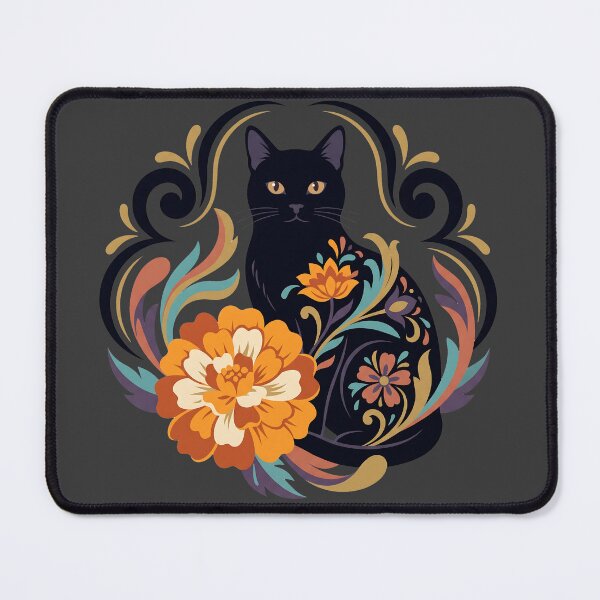 Item preview, Día de los Muertos Elegant Black Cat Marigold designed and sold by MythicCotton.