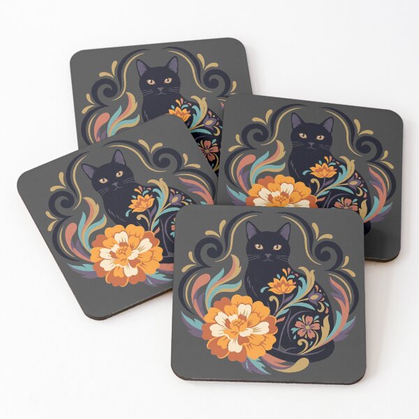 Item preview, Día de los Muertos Elegant Black Cat Marigold designed and sold by MythicCotton.