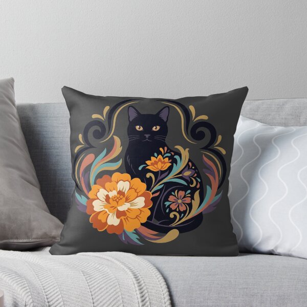Item preview, Día de los Muertos Elegant Black Cat Marigold designed and sold by MythicCotton.