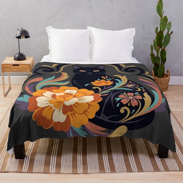 Item preview, Día de los Muertos Elegant Black Cat Marigold designed and sold by MythicCotton.