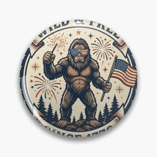 Item preview, Wild and Free Bigfoot 1776 Fireworks Badge designed and sold by Roy & Tiffany.