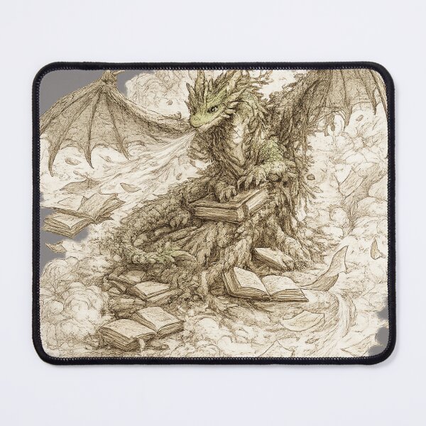 Item preview, Fantasy Dragon with Book - Pencil Sketch Design designed and sold by DreamCloths12.