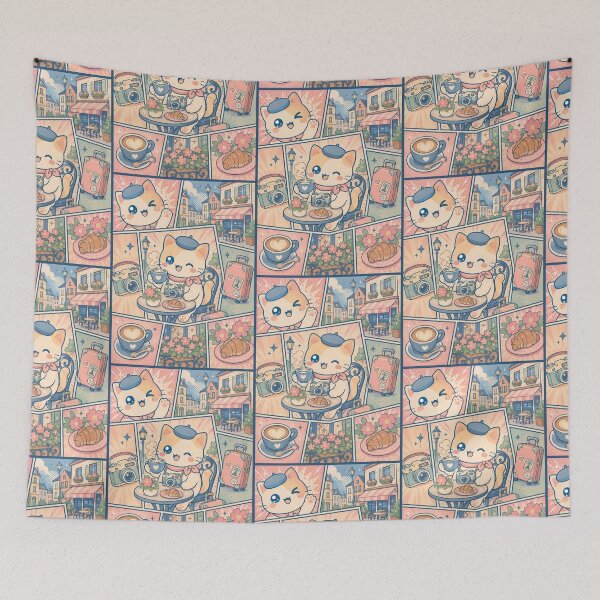 Item preview, Kawaii European Cafe Cat Comic Panel designed and sold by Magmashup.