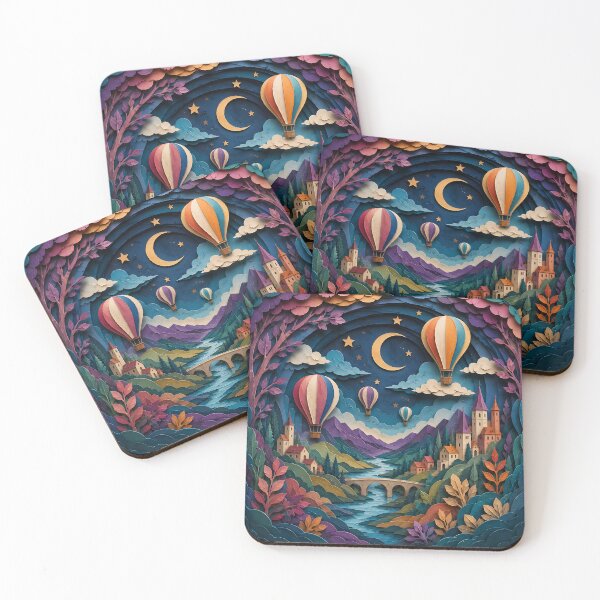 Item preview, Paper Cut Fantasy Enchanted Village Night Sky Art designed and sold by Aureva Arts Shop.