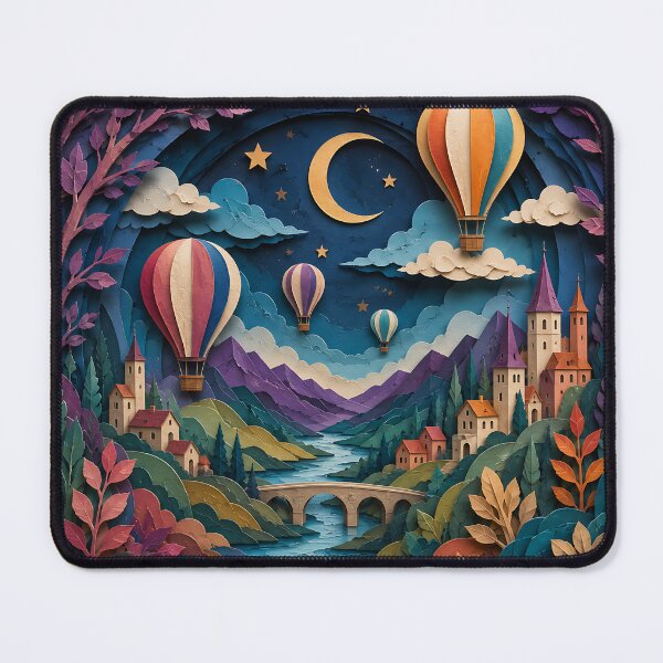 Item preview, Paper Cut Fantasy Enchanted Village Night Sky Art designed and sold by Aureva Arts Shop.