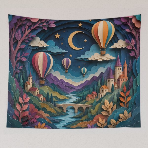 Item preview, Paper Cut Fantasy Enchanted Village Night Sky Art designed and sold by Aureva Arts Shop.