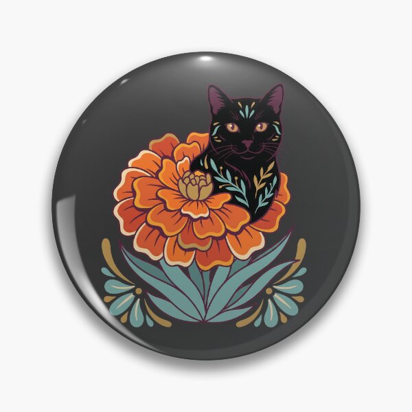 Item preview, Día de los Muertos Marigold Black Cat designed and sold by MythicCotton.