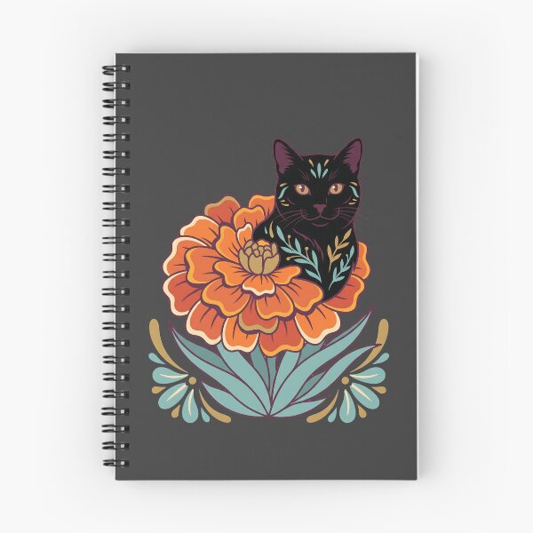 Item preview, Día de los Muertos Marigold Black Cat designed and sold by MythicCotton.