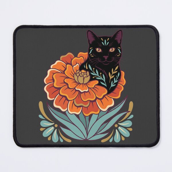 Item preview, Día de los Muertos Marigold Black Cat designed and sold by MythicCotton.