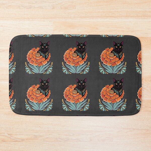 Item preview, Día de los Muertos Marigold Black Cat designed and sold by MythicCotton.