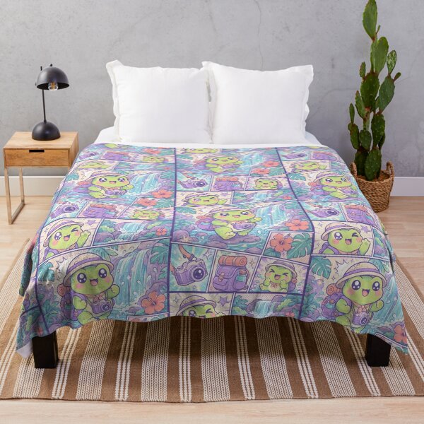Item preview, Kawaii Tropical Waterfall Frog Comic Panel designed and sold by Gift Phrase Studio.