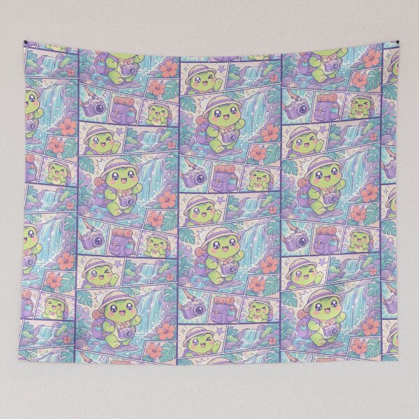 Item preview, Kawaii Tropical Waterfall Frog Comic Panel designed and sold by Magmashup.