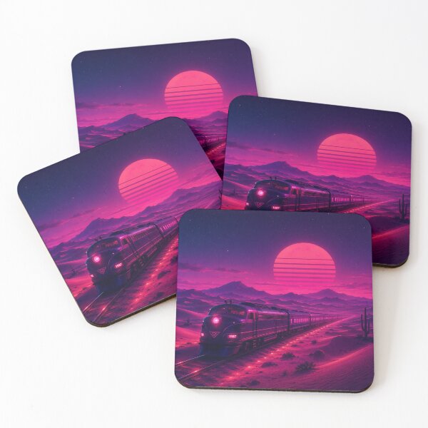 Item preview, Synthwave Neon Desert Train Retrowave Sunset 1987 designed and sold by Aureva Arts Shop.