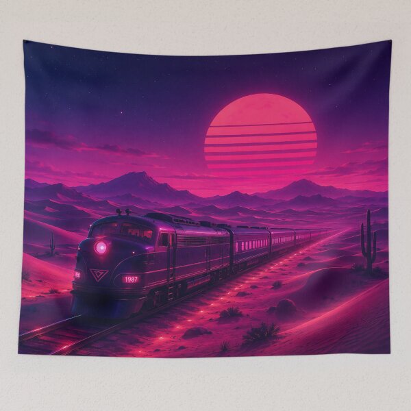 Item preview, Synthwave Neon Desert Train Retrowave Sunset 1987 designed and sold by Aureva Arts Shop.