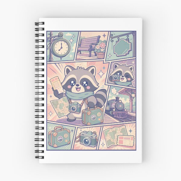 Item preview, Kawaii Vintage Train Station Raccoon Comic Panel designed and sold by Gift Phrase Studio.
