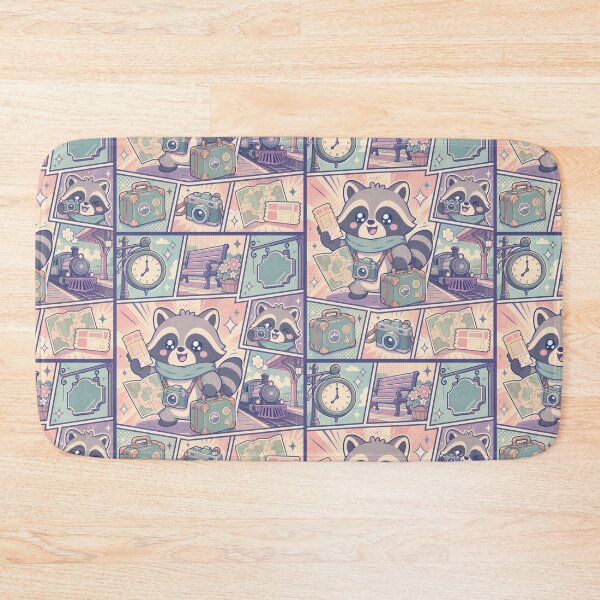 Item preview, Kawaii Vintage Train Station Raccoon Comic Panel designed and sold by Gift Phrase Studio.