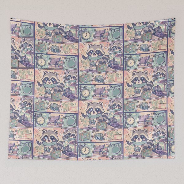Item preview, Kawaii Vintage Train Station Raccoon Comic Panel designed and sold by Gift Phrase Studio.