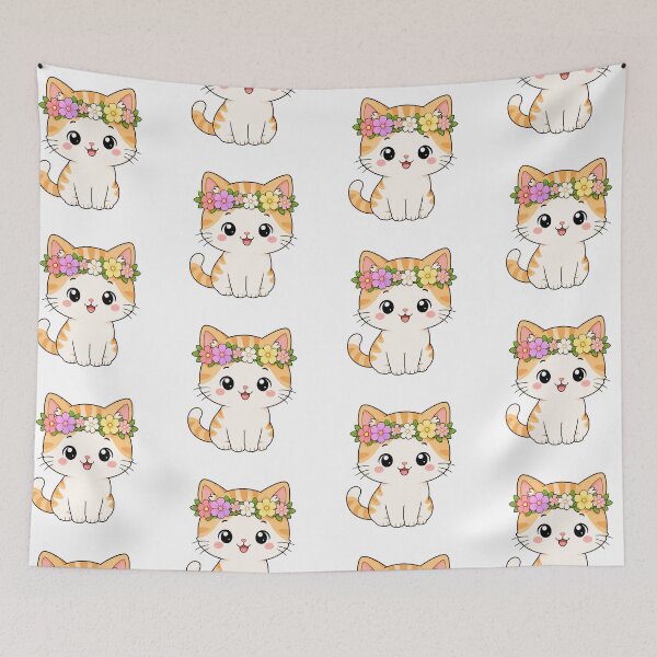 Item preview, Cute Cat with Flower Crown Kawaii Cartoon Spring Design designed and sold by Seculinator.
