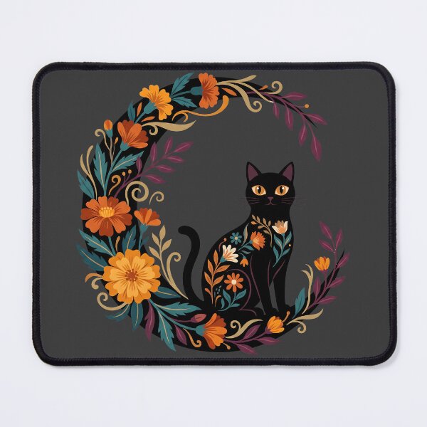 Item preview, Día de los Muertos Mystical Marigold Moon Cat designed and sold by MythicCotton.