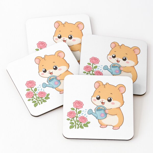 Item preview, Cute Hamster Watering Roses Kawaii Cartoon Gardening Design designed and sold by Seculinator.