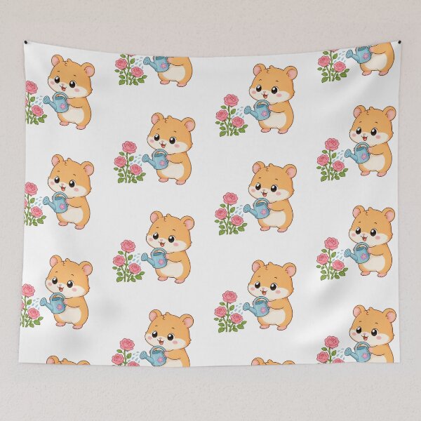 Item preview, Cute Hamster Watering Roses Kawaii Cartoon Gardening Design designed and sold by Seculinator.