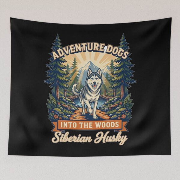 Item preview, Adventure Dogs – Into the Woods | Siberian Husky Hiking Vintage Outdoor designed and sold by No Excuses Supply.