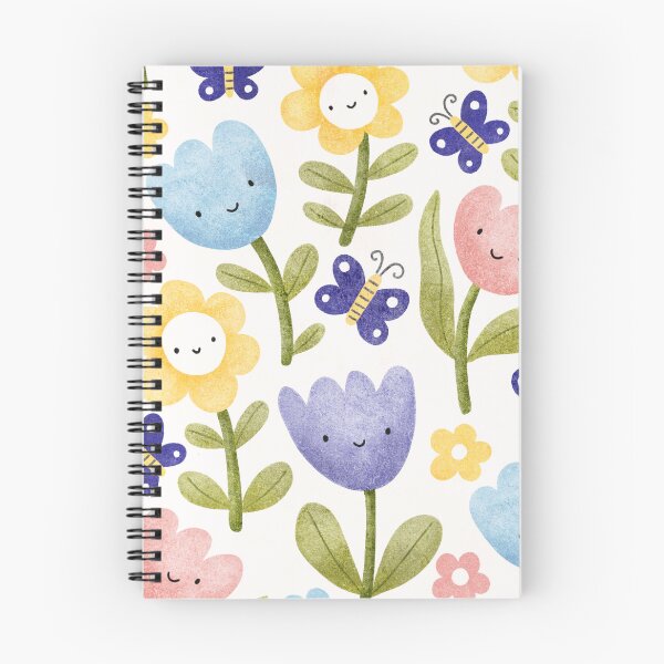 Item preview, Cute Smiling Spring Flowers & Butterflies Pattern | Kawaii Floral Illustration designed and sold by Purple Moon .