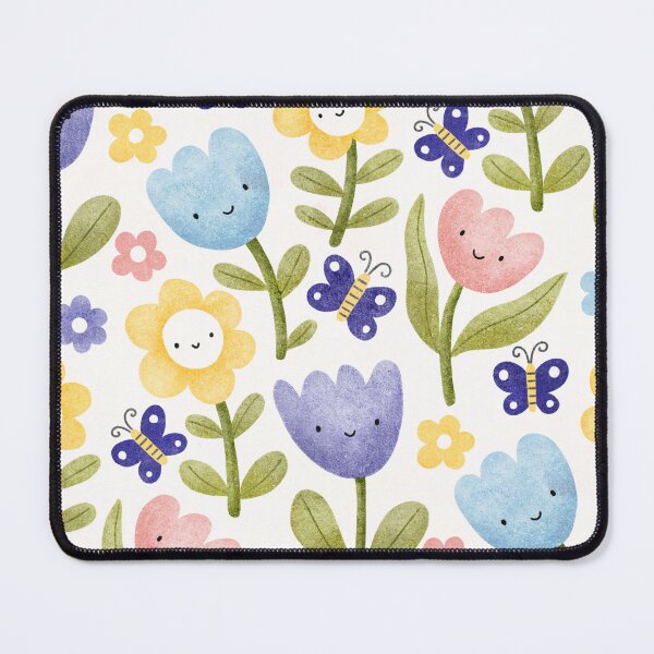 Item preview, Cute Smiling Spring Flowers & Butterflies Pattern | Kawaii Floral Illustration designed and sold by Purple Moon .
