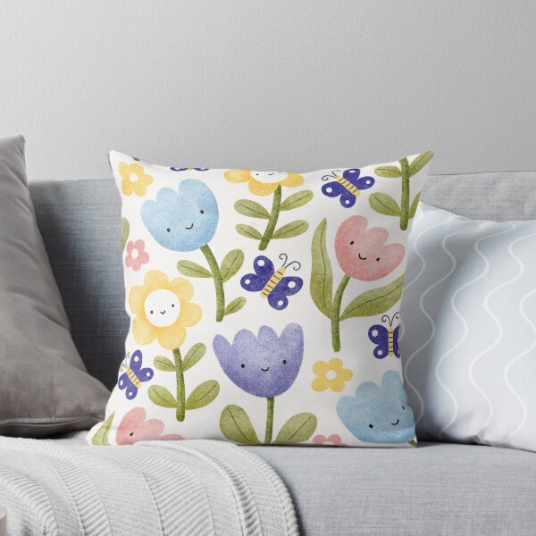 Item preview, Cute Smiling Spring Flowers & Butterflies Pattern | Kawaii Floral Illustration designed and sold by Purple Moon .