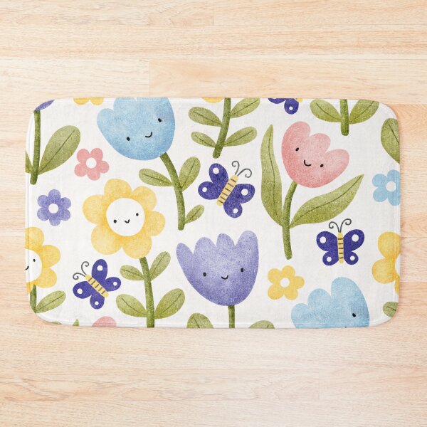 Item preview, Cute Smiling Spring Flowers & Butterflies Pattern | Kawaii Floral Illustration designed and sold by Purple Moon .
