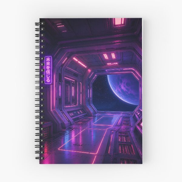 Item preview, Cyberpunk Space Station Neon Corridor Digital Art designed and sold by Aureva Arts Shop.